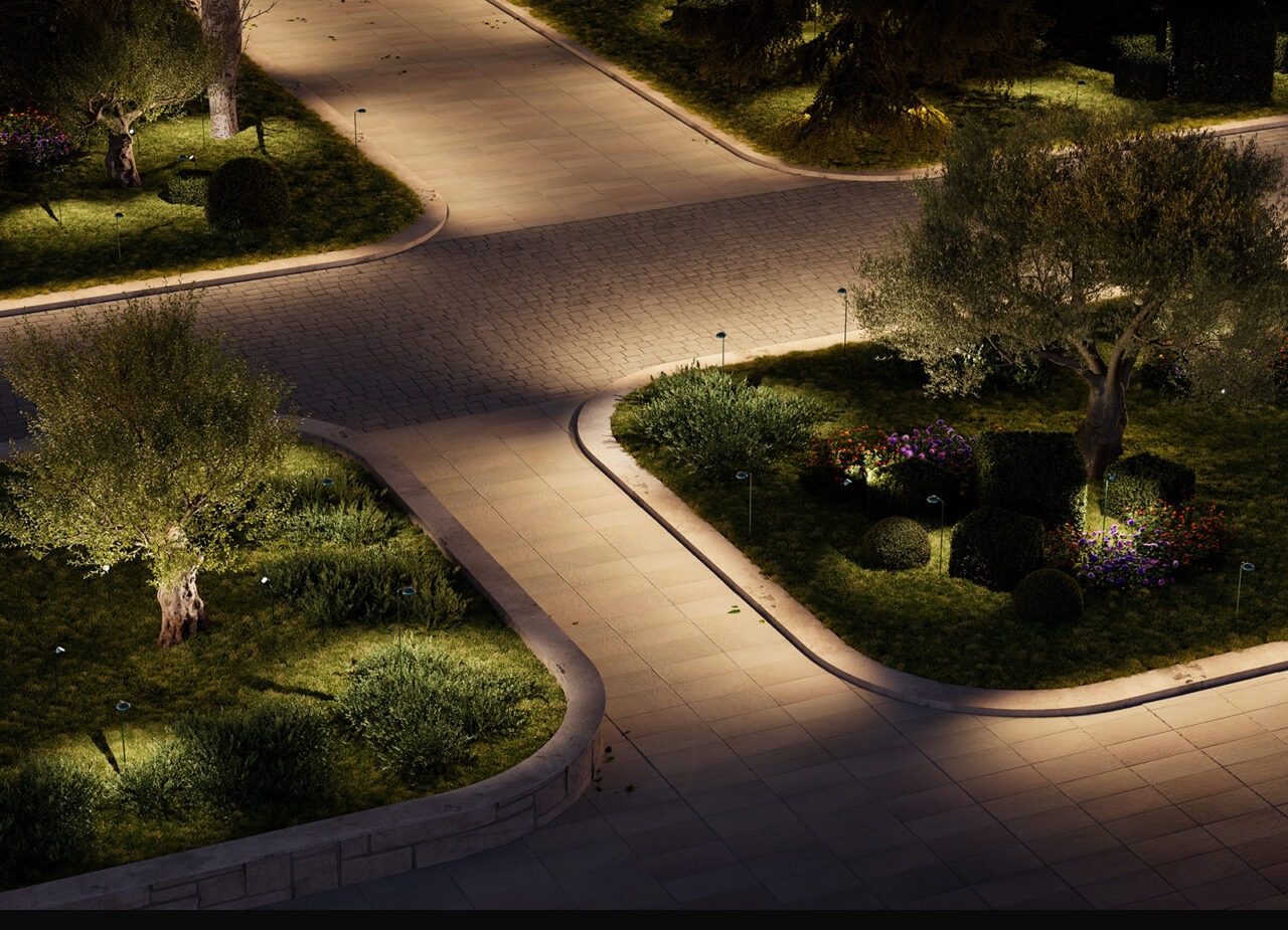 Greenery lights in a garden at night
