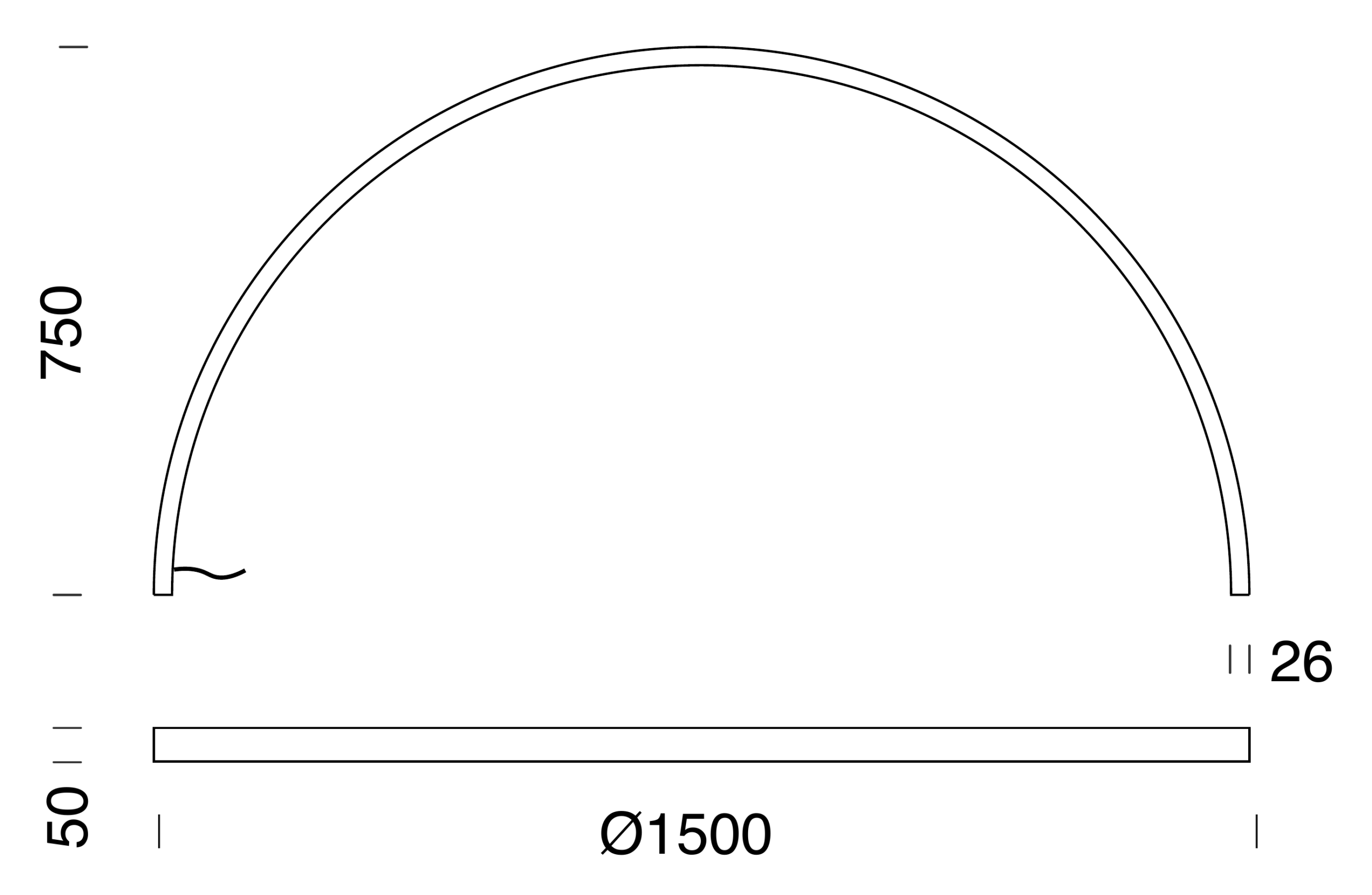 Zirkol Outdoor Ø1500 technical drawing - 1500 x 750 mm